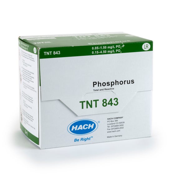 phosphorus (reactive and total) tntplus vial test, lr (0.15 4.50 mg/l po4), 25 tests HACH TNT843 Phosphorus TNTplus vial test box